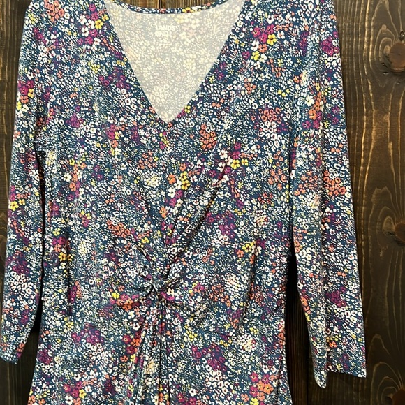 Lands End Floral Midi Dress M Tall Sheath Knot Front Sleeves Cottagecore Boho - Picture 5 of 13